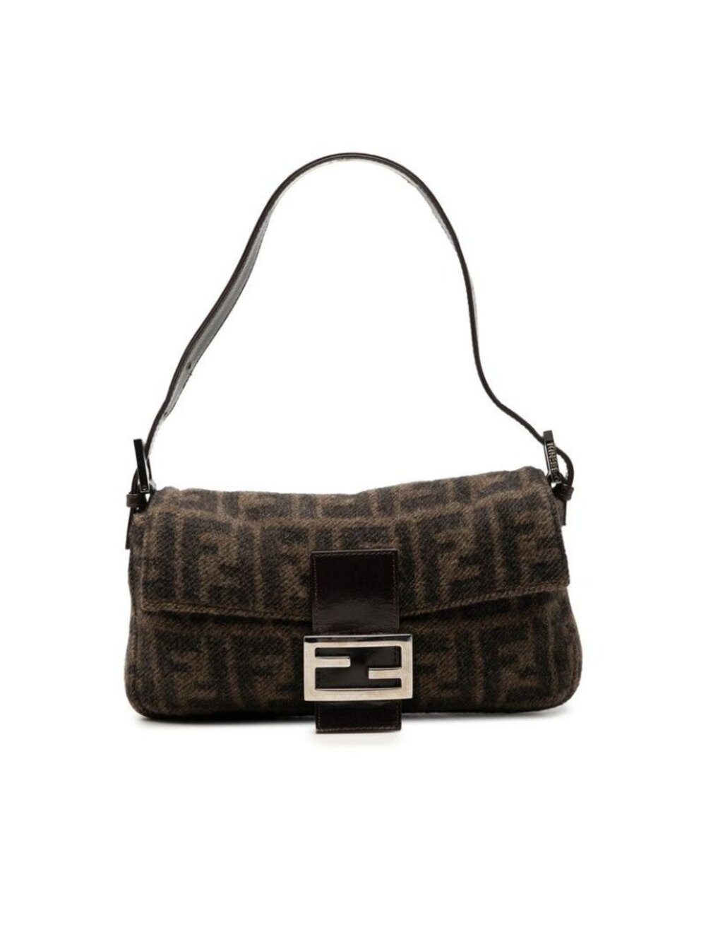 Fendi Zucca Mamma Bucket Handbag Brown Wool Leather